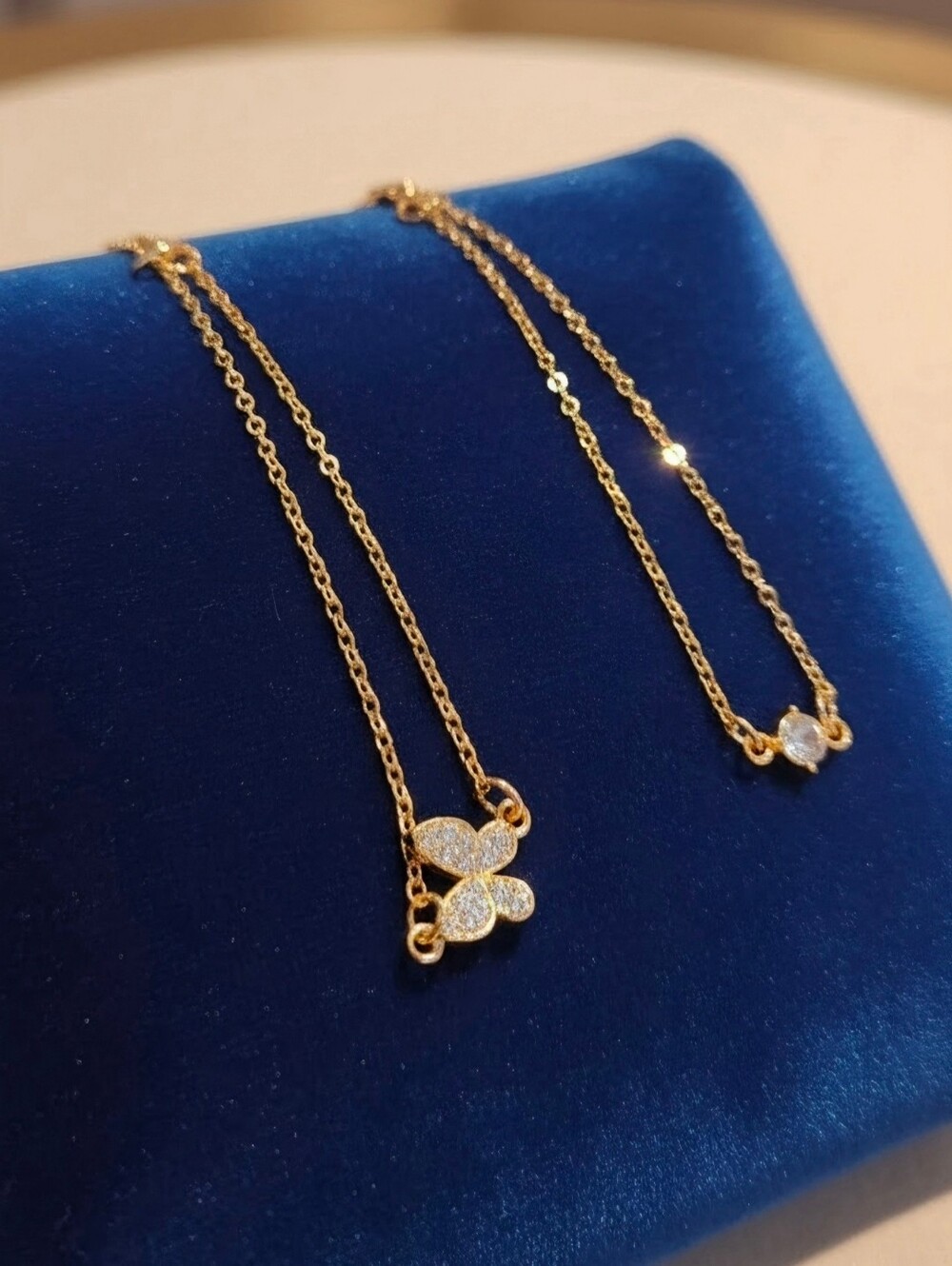 Gold Tone Butterfly and Solitaire Pendant Bracelet Set